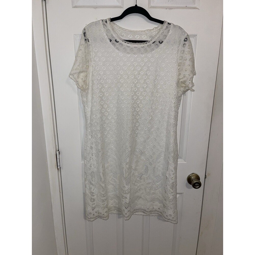 Women’s Isaac Mizrahi Live! Dress White Crochet Lace Overlay Size L